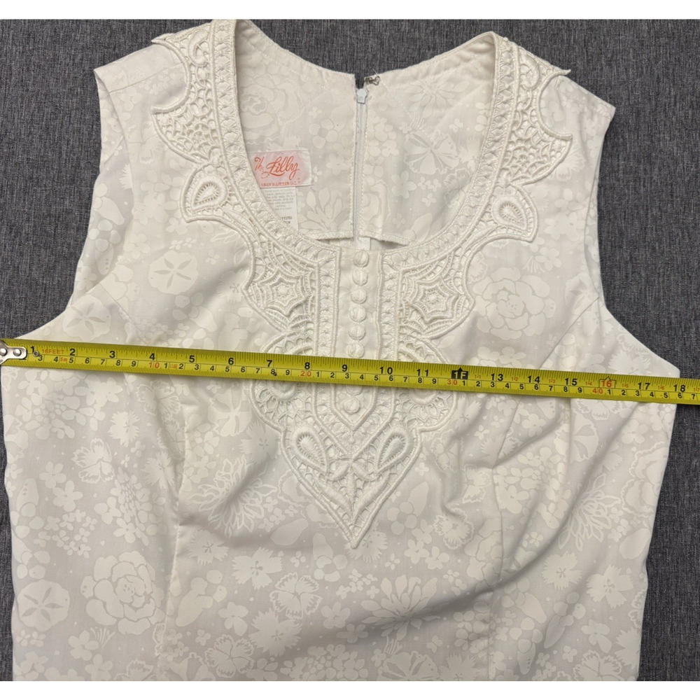 Vintage 1960's "The Lilly" Pulitzer Off White Sleeveless Floral Shift Dress 12 - Picture 5 of 9